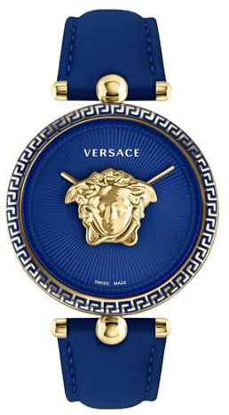 Versace Damen Armbanduhr Palazzo 39 mm Leder Armband blau VECO021 22