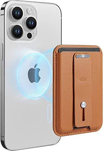 ESR mit MagSafe Wallet, Fingerschlaufe mit Griff, Veganem Leder, Magnetisches Wallet für iPhone 17/16/15/14/13/12 Serie, für Google Pixel 10/Pro/Pro XL, Nicht für 13/12 Mini, 3 Karten Halter, Braun