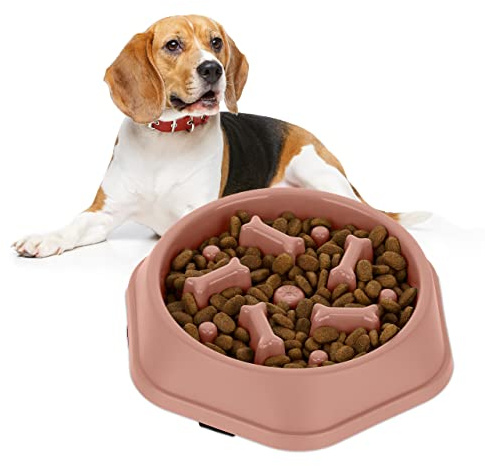 Relaxdays Anti Schling Napf, Futternapf für Hunde, Tiernapf 500 ml, langsames Fressen, Hundenapf spülmaschinenfest, rosa, 5 x 22.5 x 22.5 cm