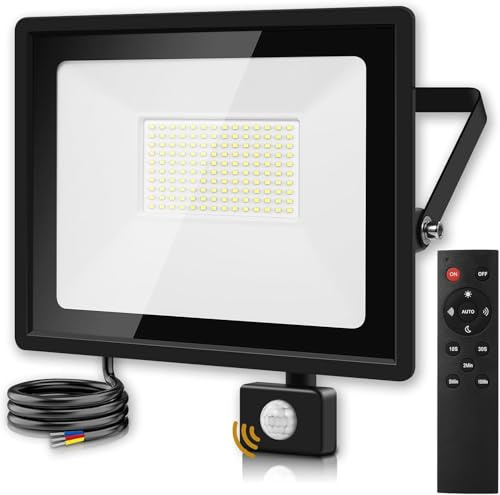 Ankishi Security Lights With Motion Sensor 100W, PIR Lights 6500K Daylight White, IP66 Outdoor Light With Remote Control [Farthest Control Distance: 49.21ft] Flood Light