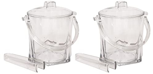 M1SS 2 x 1.5L Clear Plastic Ice Bucket with Lid, Handle & Non-Slip Tong – Crystal Ice Storage Tub for Keeping Ice Frozen Longer – Beer, Wine, Champagne & Ice Cream Cooler for Home, Bar, Party & Picnic