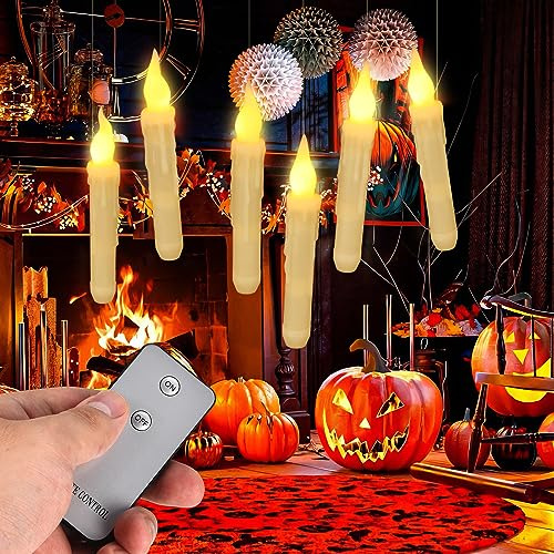 Lpraer 6X Floating LED Candles Flickering Flameless Hanging Light Remote Control Halloween Decoration for Birthday Wedding Christmas Party Bedroom Classroom Valentine's Day