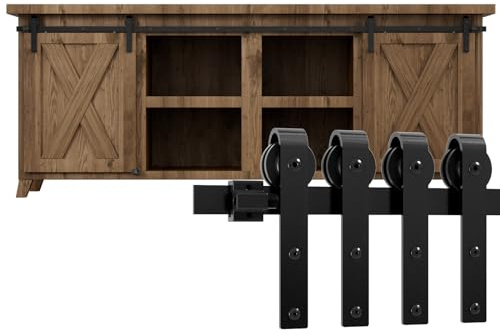 WOLFBIRD 198cm/6.5FT Schiene Super Mini Schiebetür Hardware Kit für Doppeltür, kleiner Schrank, TV-Stand verwendet (kein Schrank)