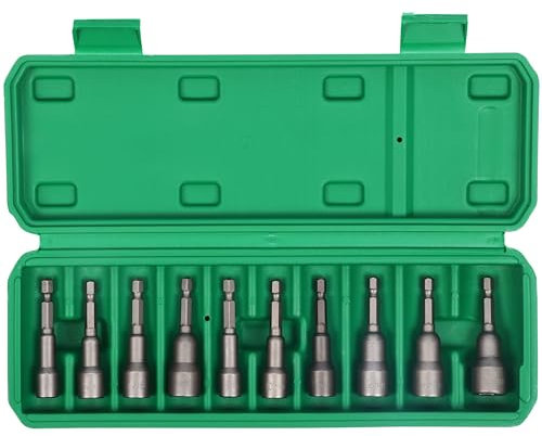Belle Vous Magnetischer Steckschlüsselsatz 10-teilig - Stecknuss Set - Schraubendreher Set - SAE und metrischer Schlagbohrer-Satz - 8-14mm Stahl-Steckschlüssel Verlängerungen