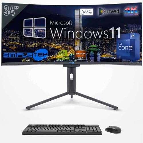 SIMPLETEK - PC ALL in ONE 34 4K Wide 165Hz Core i9 12° Gen | Windows 11 | 16GB RAM SSD 960GB | GPU Dedicata GTX1650 4GB | Webcam integrata 5MP Gaming Computer WiFi6