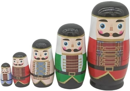 MAGICLULU 5 Stück Weihnachts-Russische Puppen Nusssoldat Matroschka Holz S.