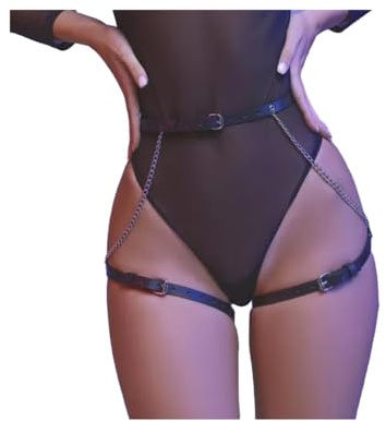 BaronHong Harnais de cuisse punk en cuir noir pour femmes et filles (noir, taille M)