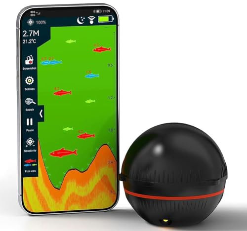 Sonar portable Sonar Fish Finder, Bluetooth sans fil, profondeur de 164 pieds, facile à lancer avec application gratuite, autonomie de batterie de plus de 20 heures, pour kayak, bateau, quai, mer