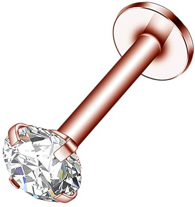 Decentraland 1 STÜCK 16G Roségold Ohrstecker CZ Labret Nase Tragus Knorpelschmuck Hergestellt aus Chirurgenstahl mit Innengewinde Piercingschmuck für Helix, Muschel, Lippe, Nase, Ohrring für Frauen