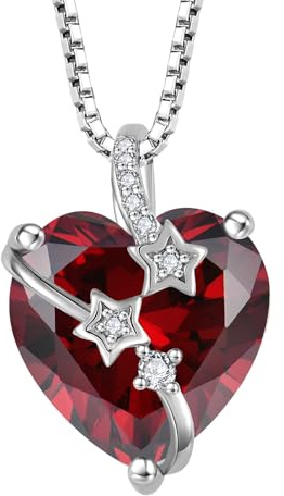 starchenie Collier Argent 925 Pierre de Grenat Naissance Collier Pendentif Femme Coeurs et étoiles Zircone Bijoux