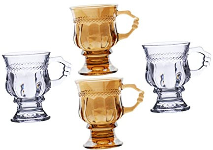 Zerodeko 4pcs Elegant Embossed Glassware Wine Glasses Handle European Style for Coffee Lovers