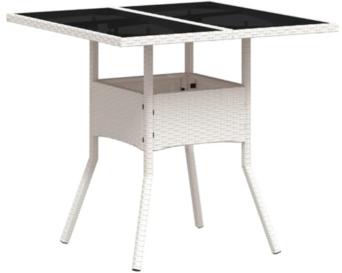 vidaXL Gartentisch mit Glasplatte Weiß 80x80x75 cm Poly Rattan