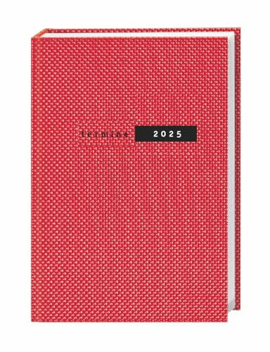 Terminer Struktur rot - Kalenderbuch A6 - Mit vertikalem Kalendarium - Kalender 2025 - Heye-Verlag - Taschenkalender mit viel Platz für Eintragungen - 11,5 cm x 16,3 cm