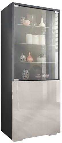 Vladon Granada Display Cabinet, Made in Germany, Showcase with Glass Door and Glass Insert, anthracite matt/sand grey high gloss (50 x 122,5 x 34,5 cm)