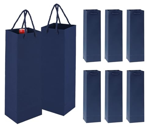 8er Pack Wein Geschenktasche - Blau, Kraftpapier Weinflaschenbeutel mit Griff - Organizer für Wein zu Weihnachten, Hochzeit, Geburtstag & Party