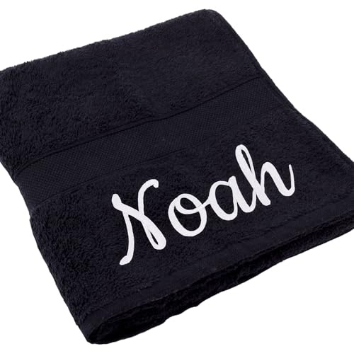 Deitert Handtuch Juist mit Namen oder Wunschtext Bestickt, personalisiertes Duschtuch, individuelles Badetuch, 100% Baumwolle, 50 x 100 cm schwarz