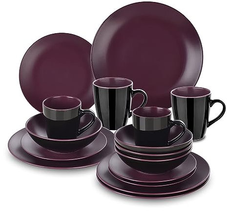 ZHCHAO 16-Piece Matte Stoneware Crockery Tableware Set with Dinner Plate Dessert Plate Bowl Mug