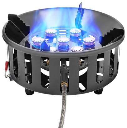 Hornillo de gas con encendido electrónico, máx. 21000 W, hornillo portátil de camping con manguera y dos adaptadores para camping, jardín, exterior
