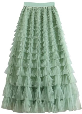 Lång tyllkjol dam tutu kjol balet minikjol underkjol rockabilly vintage dansklänning kostym 50-talet karneval party cosplay maskeraddräkt bubbla danskjol, Grön, M