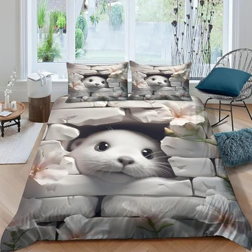 Duvet Cover Set Double Bed 155X220 Cm Animal Beaver 3D Printed Bedding Set For Kids Teens Adults Lightweight Comforter Cover With 2 Pillow Shams - Breathable And Soft-72647976165