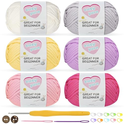 Nissary virkgarn, tjock ull för virkning 6 x 50 g, virkgarn för nybörjare, bomull för virkning, amigurumi-garn, bomullsgarn med 3,5 mm virkade nålar, virkade startset