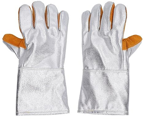 Walfront Gants de Soudage Ignifuges en Aluminium, 1 Paire, en Cuir de Vache, Résistants à la Chaleur, en Aluminium, Gants de Soudage en Cuir de Vache, Isolants Thermiques