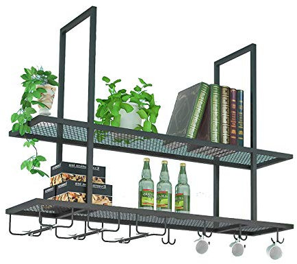 Estantería de copas de vino de hierro para colgar para bares y cocinas Estilo simple Estante de almacenamiento en el techo para copas de vino negro 100 cm