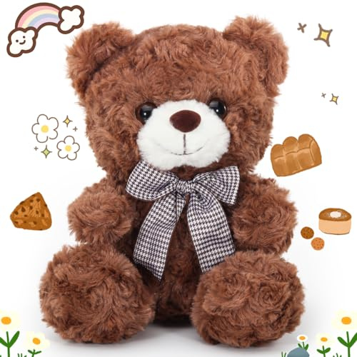 Small Teddy Bear, Valentines Day Gifts for Kids, 8″ Soft Cuddly Toy for Kids and Toddlers, Bear Gifts for Girlfriend, Brown Teddy Bear for Baby Shower Decorations, Surprise Toys, Birthday Xmas Gift