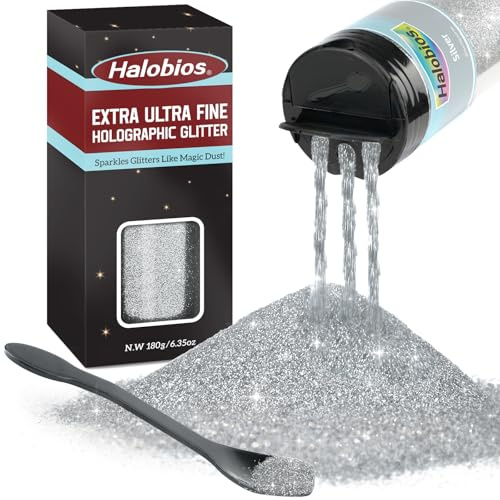Halobios Feiner Glitzer, 180g Silber Bastelglitzer für Party und Kunstunterricht, Körpernagelglitzer für Bühnen-Make-up.