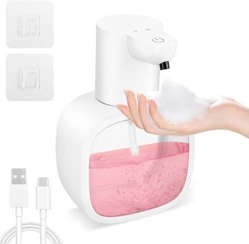 VFANDV 500ml Dispenser Sapone Automatico, Dotato di USB Ricaricabile, IPX5 Impermeabile e un 4 Livelli Regolabili Distributore, Dosatore Sapone Schiuma da Parete o da Tavola per Bagno, Cucina, Ufficio