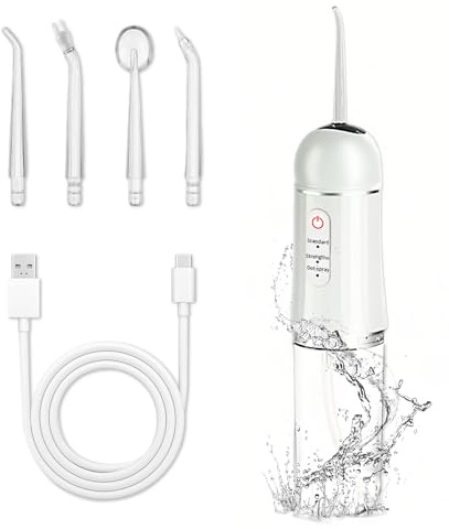 Peran Munddusche Kabellos,Elektrischer Zahnreiniger,3-Gang-Einstellung mit 4 Düsen Wasser Flosser IPX7 Wasserdicht,230ML Reise Elektrischer Zahnreiniger für die Reinigung von Mund und Zahnspange