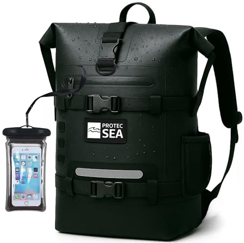 Zaino impermeabile Protec Sea IPX6 – Borsa singola regolabile in altezza e larghezza, passaggio da 25 L cabina a 40 L – Spiaggia, Escursionismo, Moto, Città