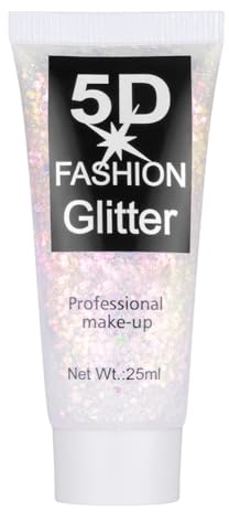 AYBUY Gel Paillettes Visage,Paillette Cheveux Visage,Corps Gel Paillette,Paillette Gel Liquide pour Cosmétique Visage Lèvres Ongles Festival Fête Maquillage Décoration Fête Noël Pâques,Blanc,25g