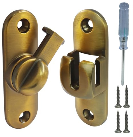 LifCratms 1 Pack 90/180 Degree Antique Brass Barn Door Lock, Security Sliding Door Latch, Gate Latches Hardware for Bathroom, Window, Cabinet, Garden