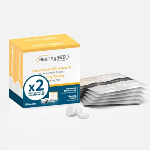 Hearing360 Tabletas efervescentes para audífonos, limpieza profunda e higienizante para cúpulas y tubos, comprimidos con oxígeno activo, dispositivo médico clase I (2 cajas, 40, unidades)
