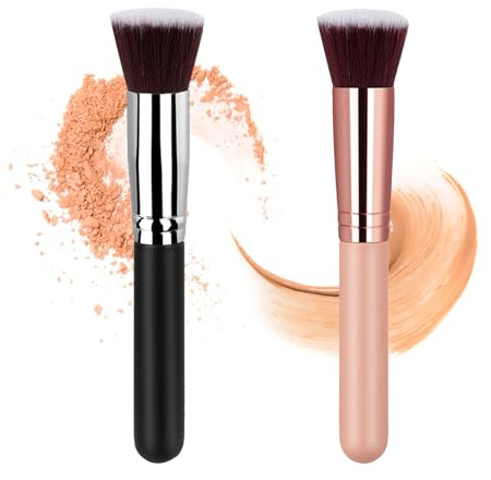 2 Stück Make Up Pinsel, Foundation Pinsel, Professioneller Makeup Pinsel für Foundation & Concealer, Dichten Synthetischen Borsten, Pinsel Makeup für Flüssige, Cremige oder Pudrige Make-Up