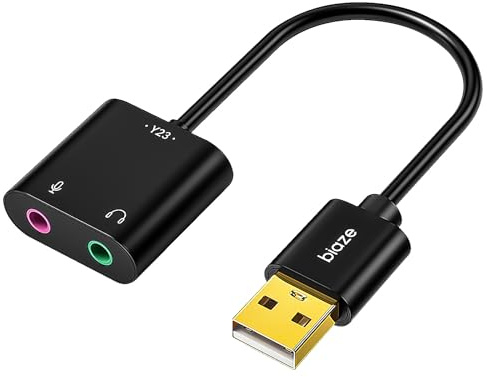 biaze Y23 USB zu 3,5mm Klinken Audioadapter Externe Soundkarte mit 3,5-mm-Kopfhörer- und Mikrofon-TRS-Buchse zu USB Kompatibel mit Windows, Laptops, Desktops Windows, MAC, Linux, PC, PS5, PS4