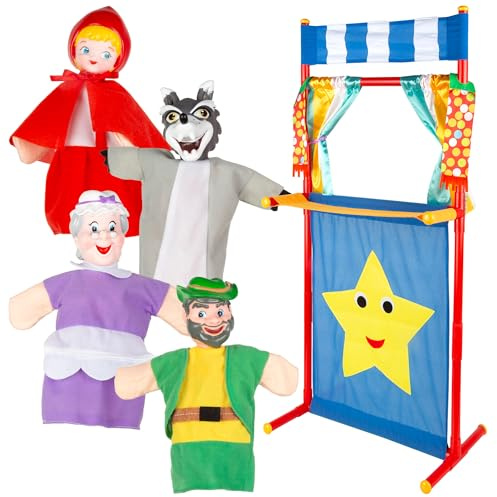 COLORBABY Cucu Show Set Teatro Burattini Cappuccetto Rosso, 4 Pupetti Personaggi 25 cm di Racconta, Materiali Morbidi e Sicuro, Giocattoli per Bambini per Giocare in Gruppo o Trascorrere del Tempo in