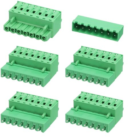 QUARKZMAN 5 Satz 7-polige 5,08mm/0,2 Raster Leiterplatten-Schraubklemmen Steckverbinder Gerade Löten 2EDGKD Männliche & Weibliche Stecker für 28-10AWG, Grün