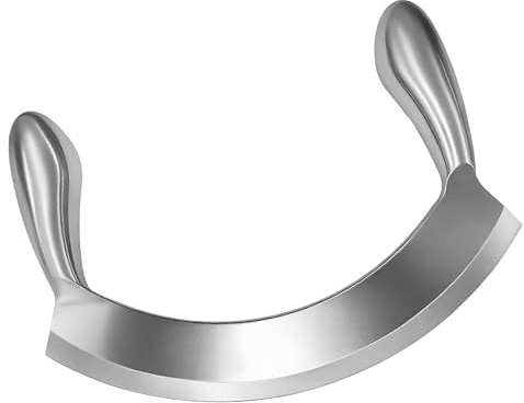 HATOVI Edelstahl Pizzaschneider Wiegemesser, Pizza Cutter mit 22cm Klinge, Paudin Messer für Kräutern, Brot, Salat, Nüssen
