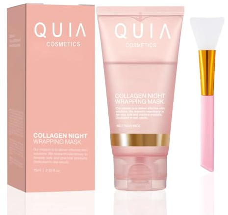 Quia Cosmetics Korean Face Mask, Overnight Collagen Night Wrapping Peel off Mask, Firmer & Glass Skin, Pore Minimizing & Plumping Improvement, All Skin Types