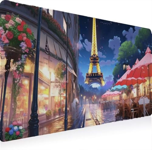 Tapis Souris XXL 1500 x 800 Grand Prolongé Tapis Souris, Gamer Bureau Rubber Base Anti Dérapage, Imperméable Mouse Pad, Haute Précision et Vitesse avec Bords Cousus Paysage La Tour De Fer W0G1-863