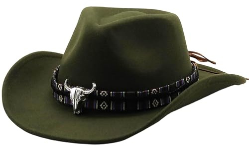 Hut Wiesn, bayerischer Hut, Cowboyhut Damen Herren, Trachtenhut, Kopfbedeckung, Mütze, Westernhut Fedora Hut Breiter Krempe mit Lederband, Oktoberfest, Volksfest, Mottoparty, Karneval (Armee Grün)