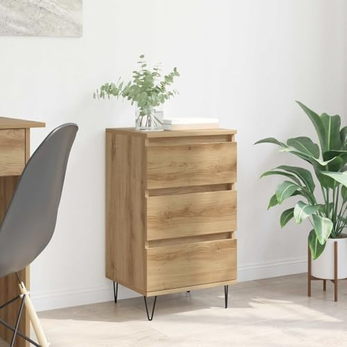 Generico Sideboard mit Schublade Eiche handgefertigt 40 x 35 x 70 cm, seitlicher Schrank aus Holz und Eisen, Wohnzimmerschrank mit Eisenrahmen und rustikalem Finish