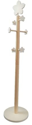 GRECA Percha árbol Flor. Perchero infantil. En pino y chopo crudo, para pintar. Medidas: Diámetro de base: 30 cms. Alto: 122 cms.