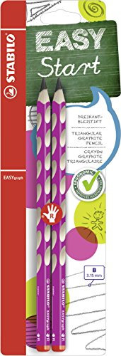 STABILO - Ergonomischer Dreikant-Bleistift für Rechtshänder - EASYgraph in pink - 2er Pack - Härtegrad B