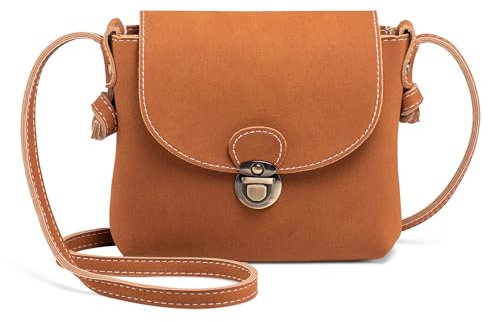 LaRechor Kleine Umhängetasche Damen mit Sicher Schloss Vegan Leder Handtasche Mini Fraue Tasche Licht Vintage - Braun