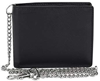 LEAS Geldbörse Herren kompakt mit RFID Schutz und Kette, Biker Herren Geldbeutel für die Hosentasche in Echt-Leder, Portmonee im Querformat, schwarz