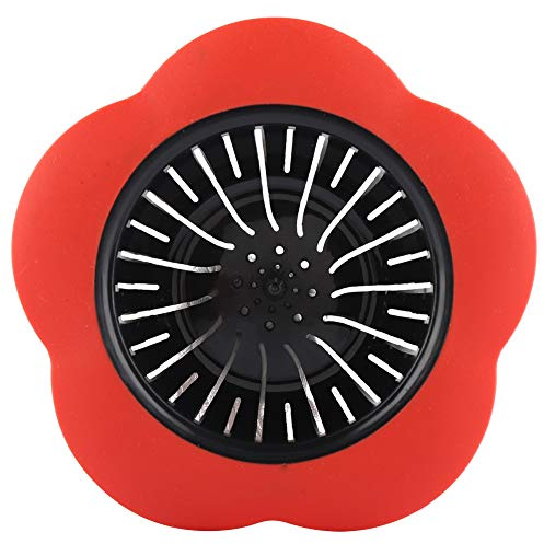 Siphon de Sol en Plastique Fleur de Prunier TPR Siphon de Sol Filtre évier Bouchon d'évier (Rouge)