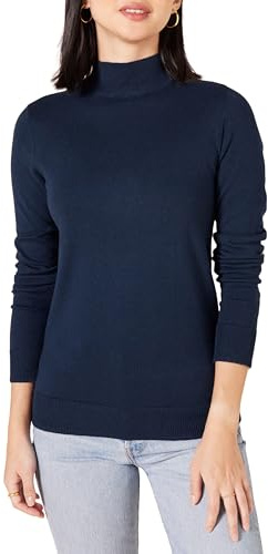 Amazon Essentials Women's Lightweight Mock Neck Pullover Sweater, Regular Fit, Navy, Large